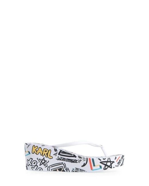 Karl Lagerfeld Blue Nola Graffiti Platform Flip Flop