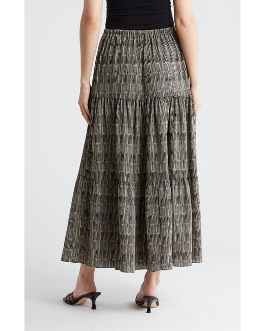 Adrianna Papell Brown Tiered Drawstring Maxi Skirt