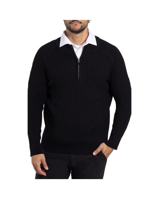 Xray Jeans Black Rib Quarter Zip Sweater for men