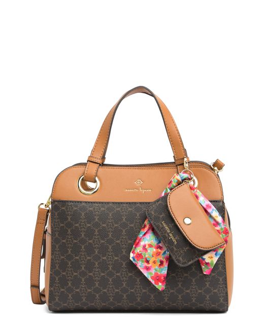 Lepore Holli Logo Convertible Satchel Bag In Chocolate Logo At