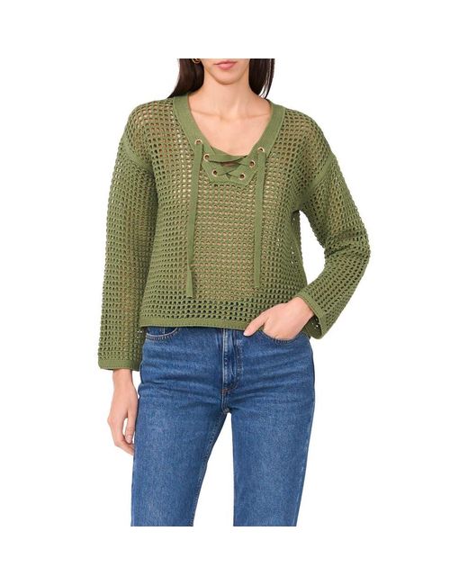 Two By Vince Camuto Green Open Stitch Lace-Up Top