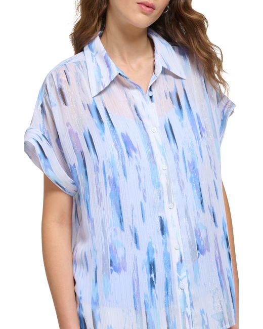 DKNY Blue Printed Chiffon Shirt