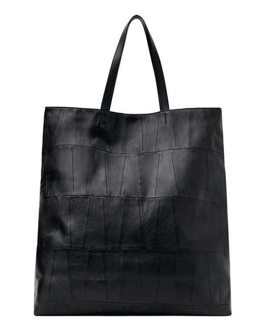 Mango Black Patchwork Leather Shopper Bag