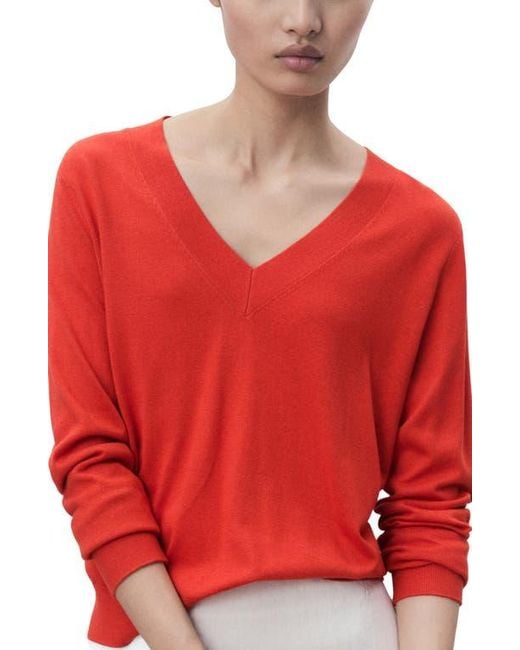 Mango Red V-Neck Sweater