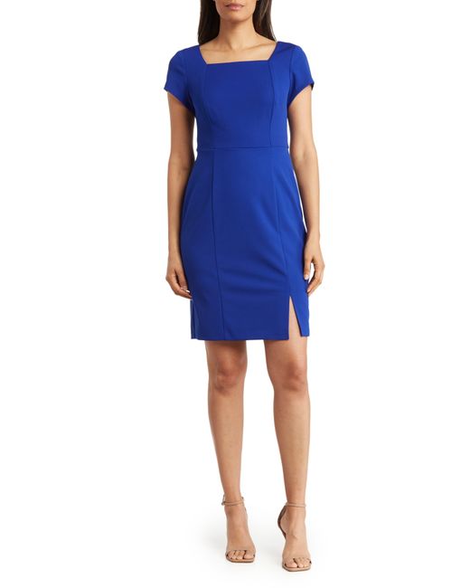 Connected Apparel Blue Square Neck Ity Dress