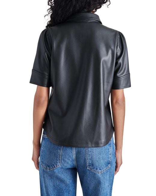 Steve Madden Black Virginia Faux Leather Button-up Top