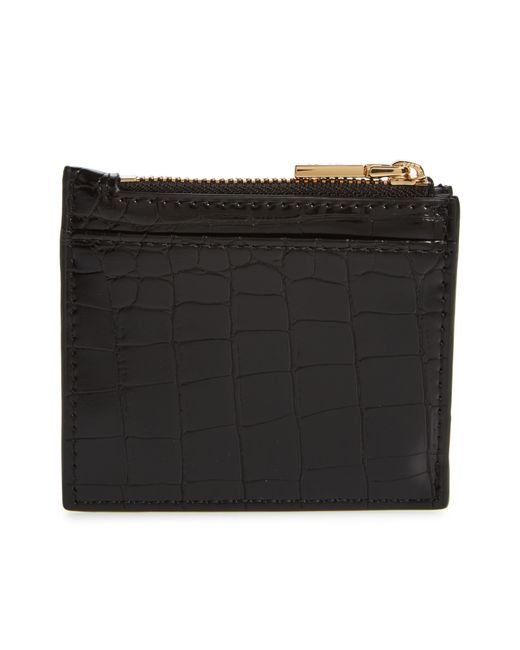 Love Moschino Black Croc Embossed Faux Leather Zip Card Wallet