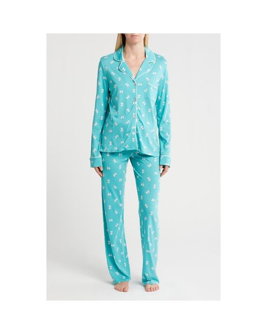Pj Salvage Blue Notch Collar Cotton Blend Pajamas