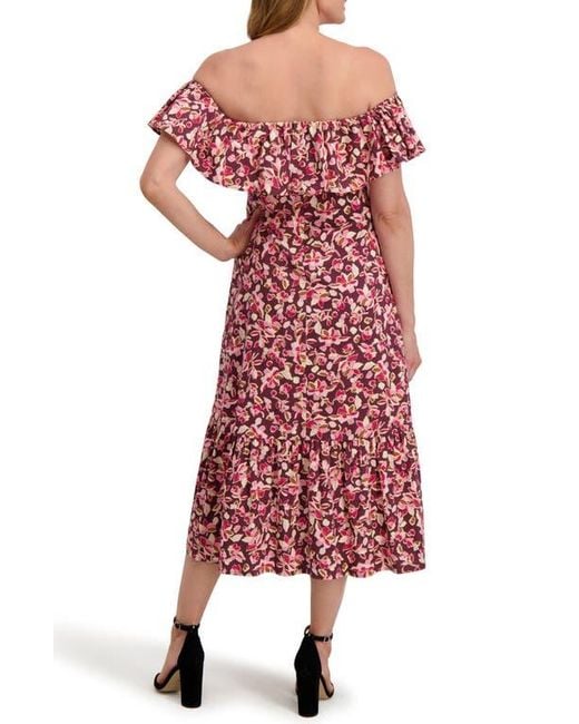 Laundry by Shelli Segal Red Emily Off The Shoulder Ruffle Cotton High-Low Dress