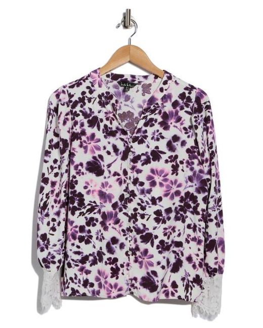 Nicole Miller Purple Floral Long Sleeve Button-Up Top