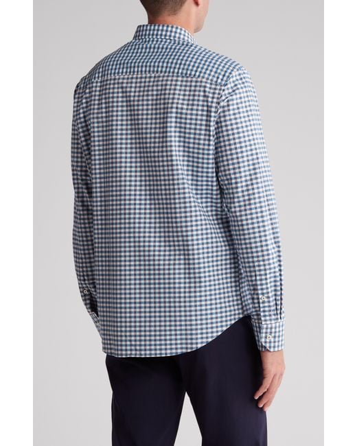 Bugatchi Blue Shaped Fit Gingham Comfort Stretch Cotton Button-up Shirt for men