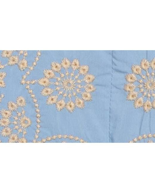 Democracy Blue Embroidered Eyelet Flutter Sleeve Peplum Top
