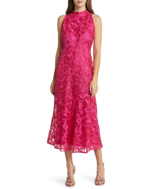 Sam Edelman Pink Leafy Embroidery High Neck Dress