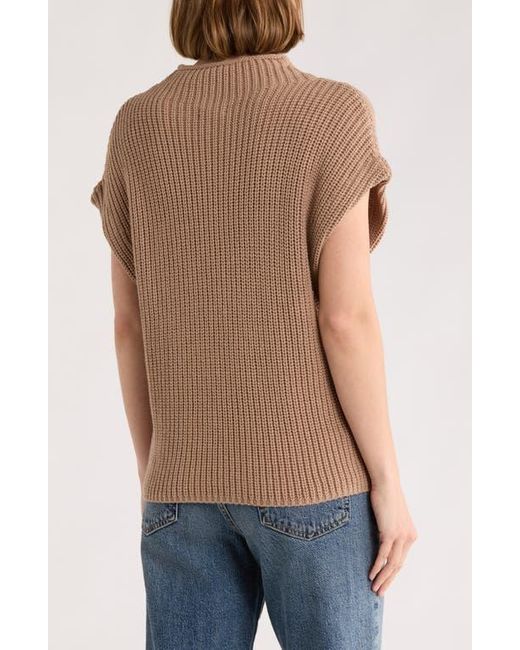 Leith Blue Mock Neck Cap Sleeve Cotton Blend Sweater
