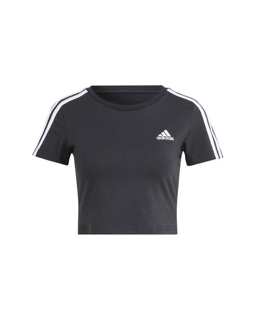 Adidas Black Crewneck 3-stripe Crop T-shirt