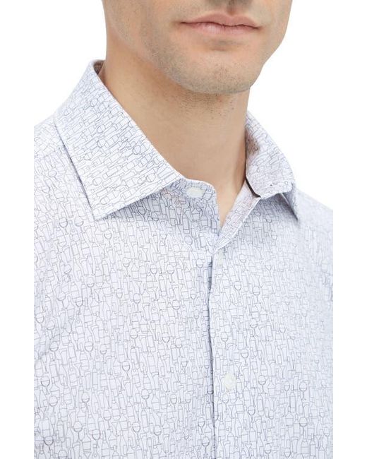 Bugatchi White Miles Ooohcotton Barware Print Short Sleeve Button-Up Shirt for men