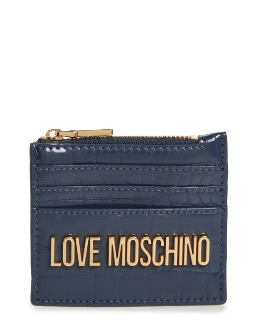 Love Moschino Blue Croc Embossed Faux Leather Zip Card Wallet