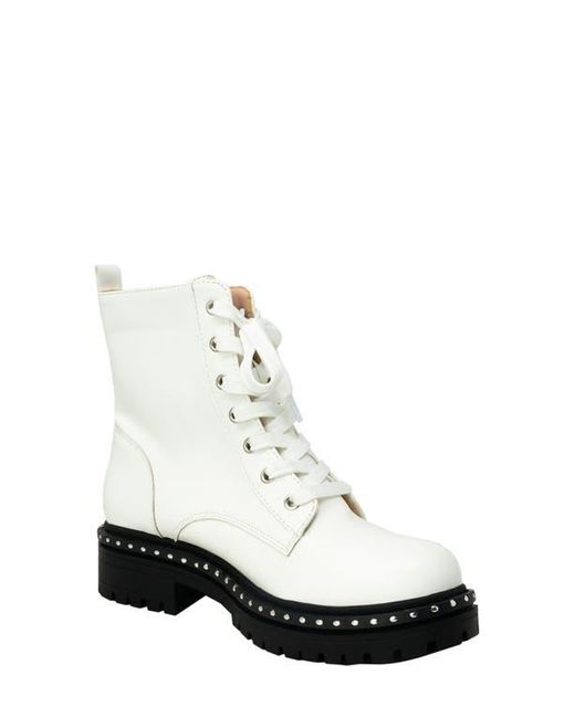 In Touch Footwear White Mira Studded Lug Combat Boot