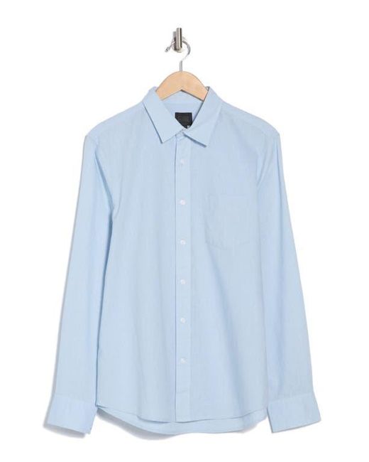 14th & Union Blue Solid Linen Blend Button-Up Shirt for men