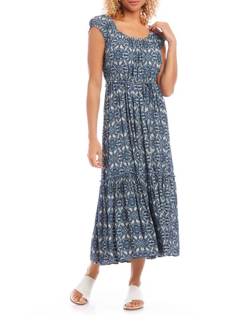 Karen Kane Blue Tiered Cap Sleeve Midi Dress