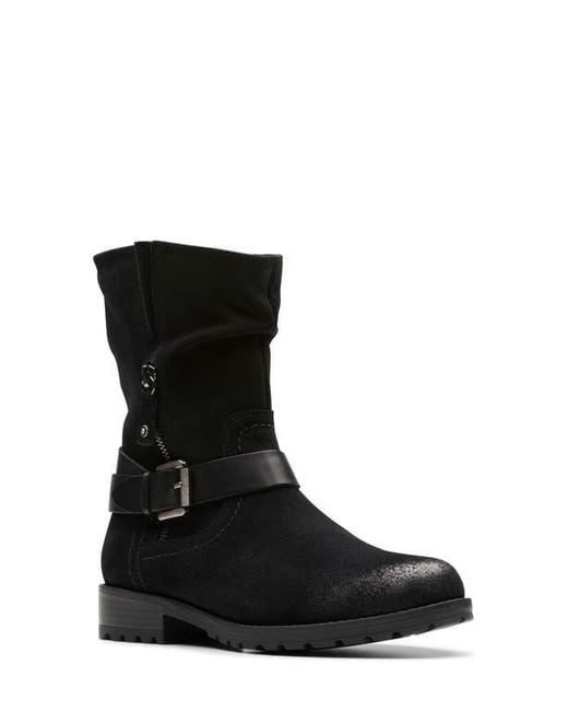 Clarks Black Nissini Burnished Leather Slouch Boot