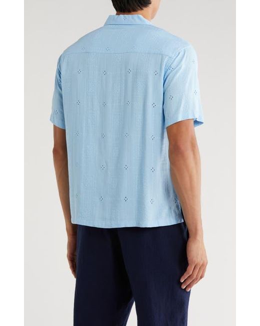 T.R. Premium Blue Boxy Fit Floral Eyelet Embroidered Camp Shirt for men