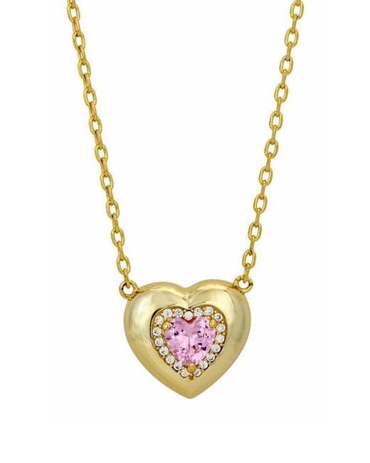 SAVVY CIE JEWELS Metallic Cubic Zirconia Puffy Heart Pendant Necklace