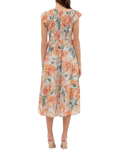 Blu Pepper Floral Smocked Midi Dress in White Lyst