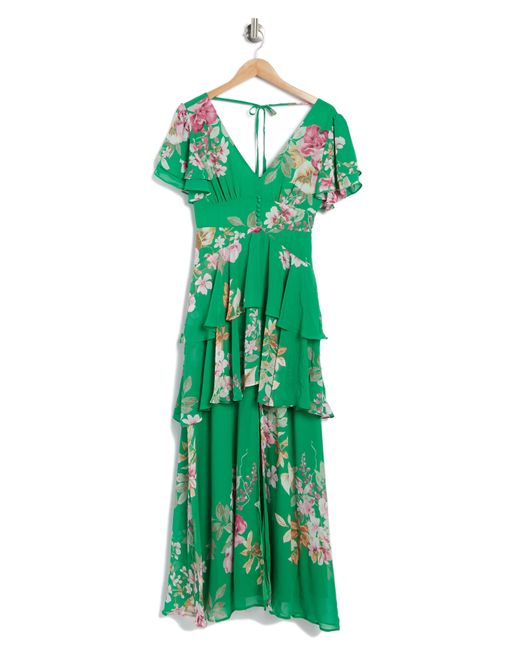 Lulus Green Midnight Mood Floral Chiffon Maxi Dress