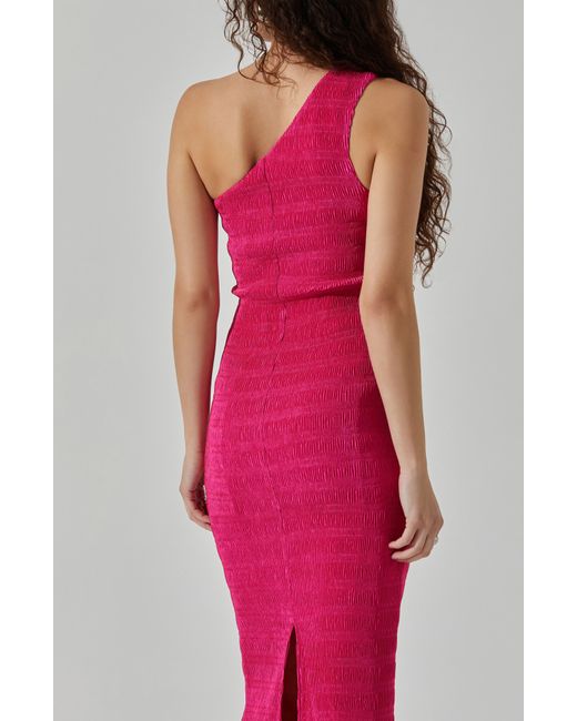 Astr Pink Plissé One-shoulder Midi Dress