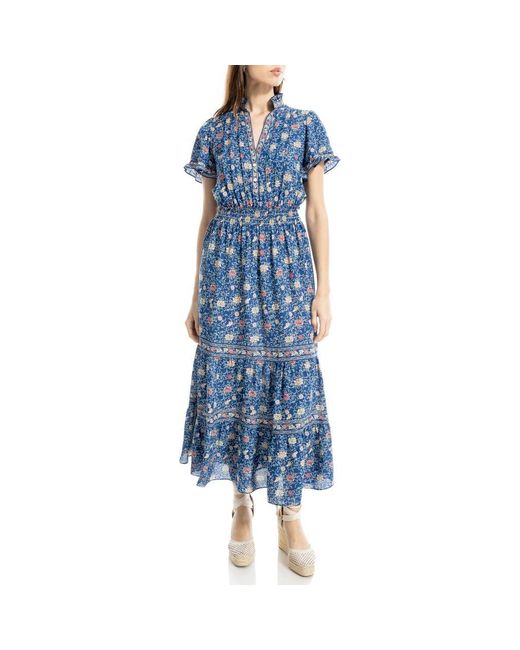 Max Studio Blue Smocked Flutter Sleeve Maxi Dress