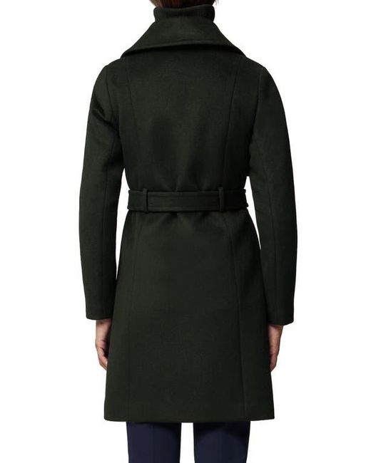 SOIA & KYO Black Fabianne Belted Wool Blend Coat