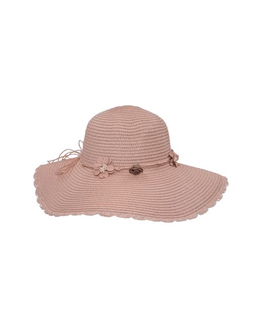 Surell Pink Flower Floppy Straw Hat