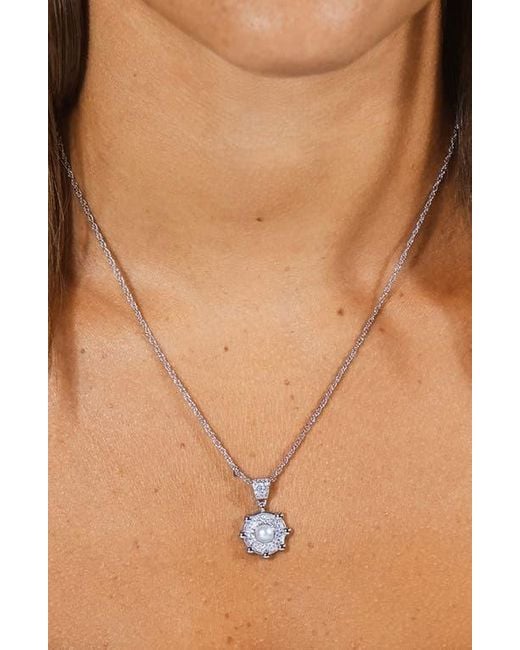 Sterling Forever White Etta Cubic Zirconia & Faux Pearl Pendant Necklace