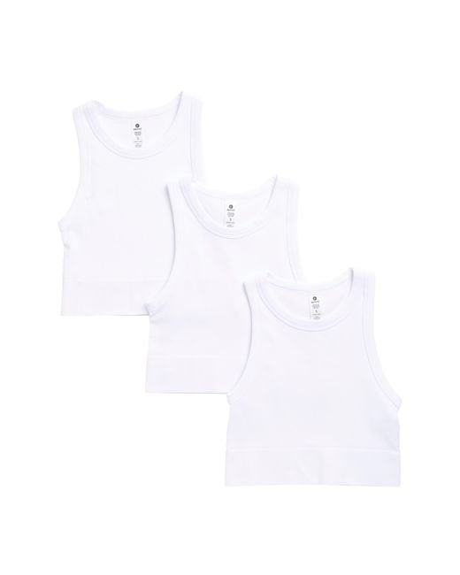 90 Degrees White 3-pack Seamless Ribbed Crop Tank Tops