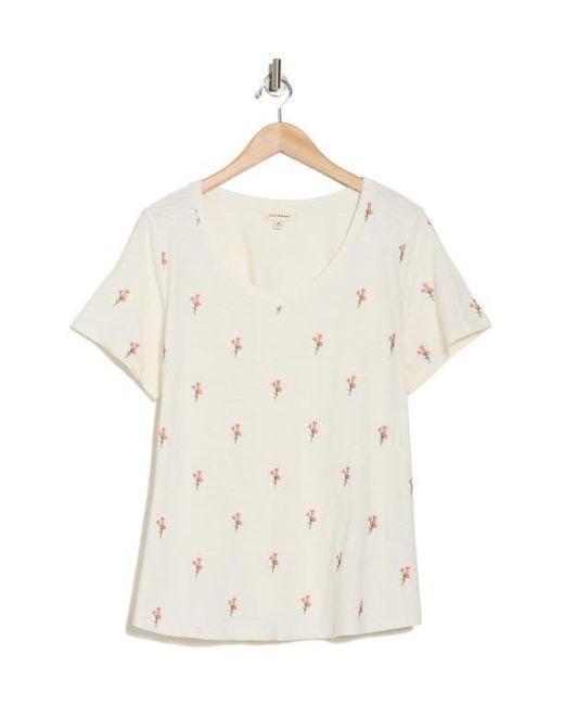 Lucky Brand White Embroidered Cotton T-Shirt