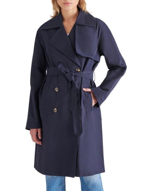 Steve Madden Blue Double Breasted Cotton Blend Trench Coat