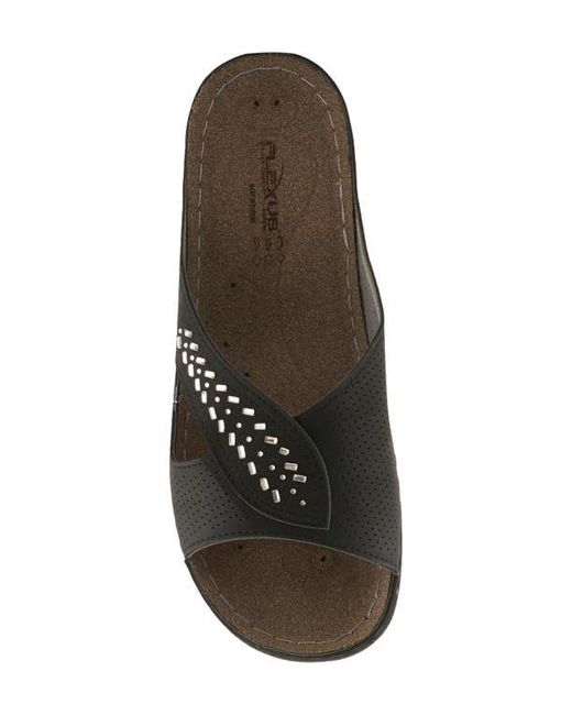 Flexus by Spring Step Black Rhinestone Wedge Slide Sandal