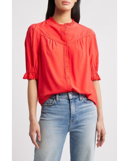 Wit & Wisdom Red Eyelet Accent Top