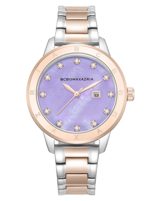 BCBGMAXAZRIA Metallic 3-hand Quartz Crystal Embellished Two-tone Bracelet Watch