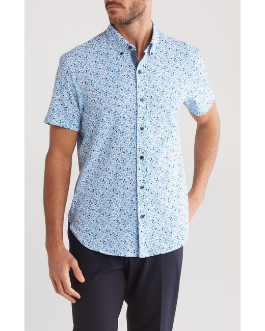 Con.struct Blue Floral Stretch Short Sleeve Button-down Shirt for men