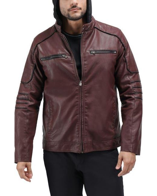 Xray Jeans Purple Faux Leather Hooded Moto Jacket With Faux Fur Lining for men