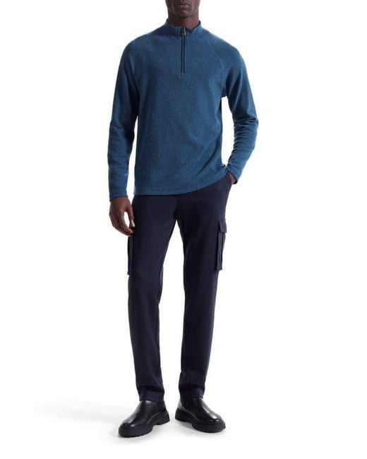 Bugatchi Blue Brushed Cotton Blend Quarter Zip Pullover for men