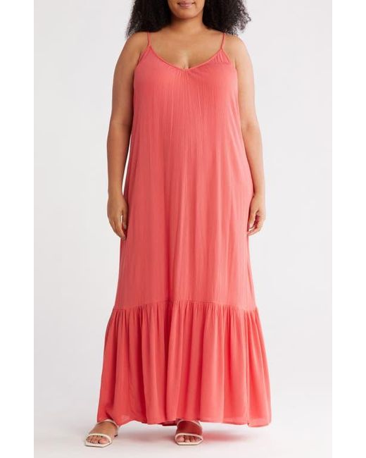 Melrose and Market Red Ruffle Hem Gauze Maxi Slipdress