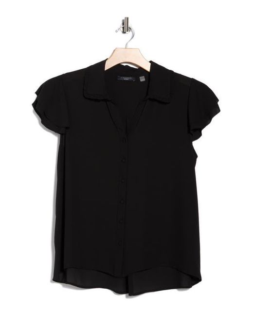 Tahari Black Tiered Flutter Sleeve Button-Up Shirt