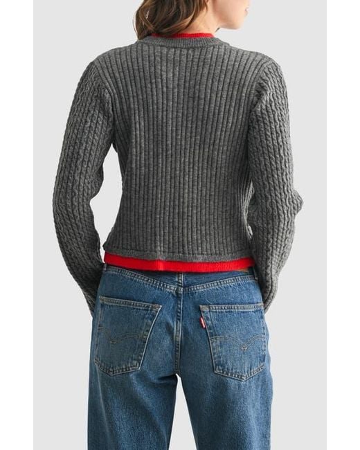 Lush Gray Contrast Cable Knit Cardigan