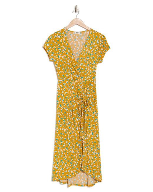 WEST K Yellow Leopard Print Faux Wrap Midi Dress