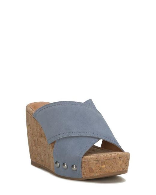 Lucky Brand Blue Valmai Platform Wedge Slide Sandal
