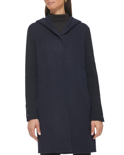 Kenneth Cole Blue Double Face Wool Blend Hooded Coat