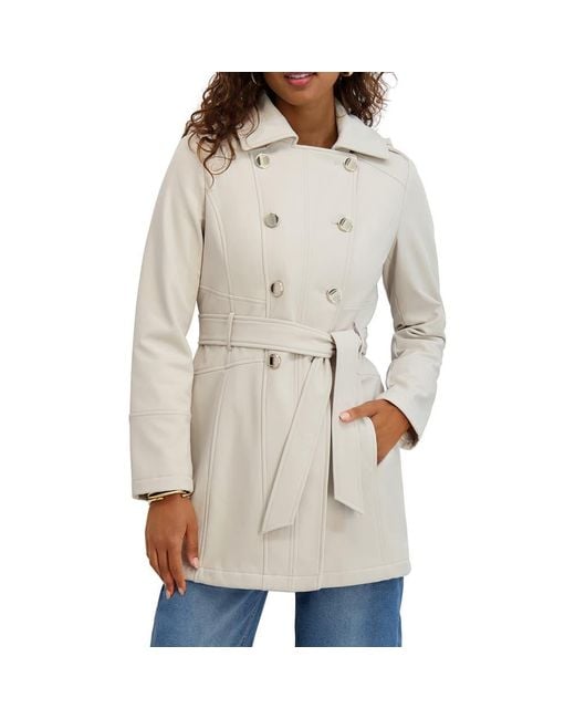 Kensie Natural Hooded Double Breasted Soft Shell Jacket